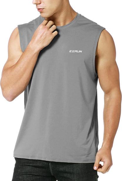 EZRUN Men's Sleeveless Shirt Quick Dry UPF 50+ Swim Beach Shirts Gym Workout Muscle Athletic Summer Tank Top Big and Tall