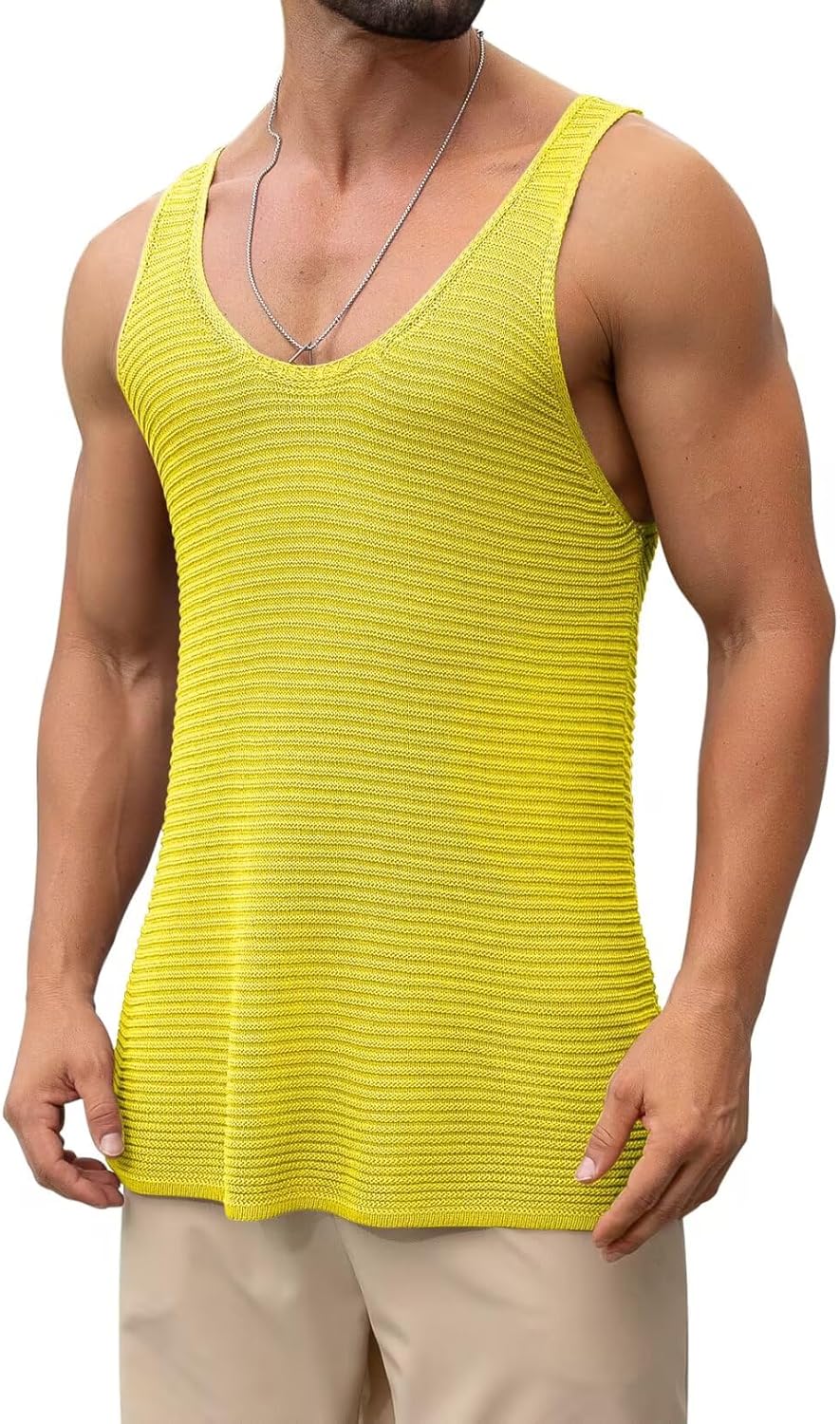 Lanliun See Through Sleeveless Tank Tops for Men Casual Unique Workout Outdoor T Shirts Gym Muscle Shirts