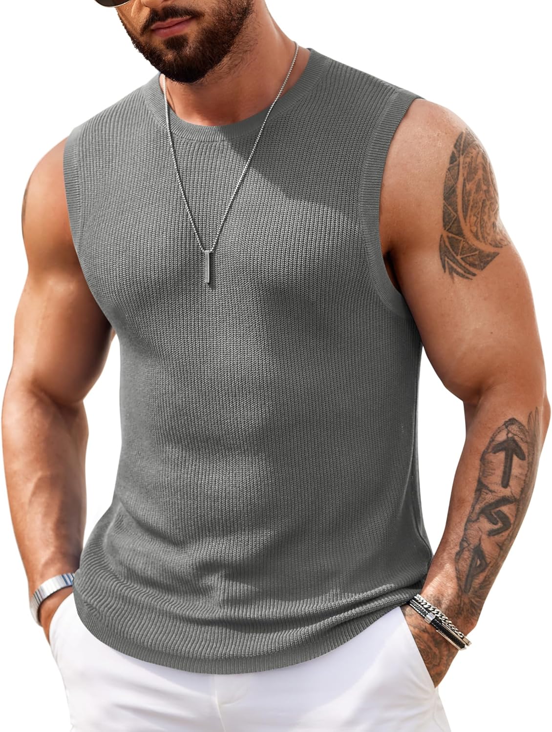 COOFANDY Mens Casual Knitted Tank Tops Crew Neck Sleeveless Muscle T Shirts Summer Beach Tops