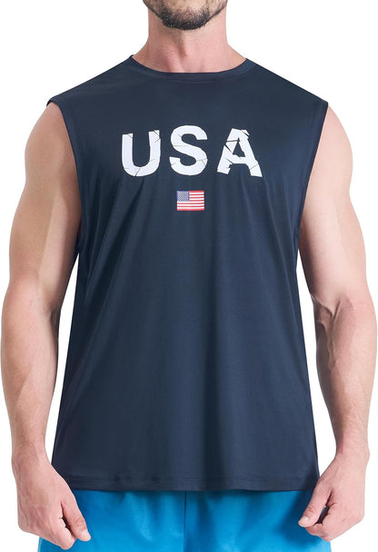 EZRUN Men's Sleeveless Shirt Quick Dry UPF 50+ Swim Beach Shirts Gym Workout Muscle Athletic Summer Tank Top Big and Tall