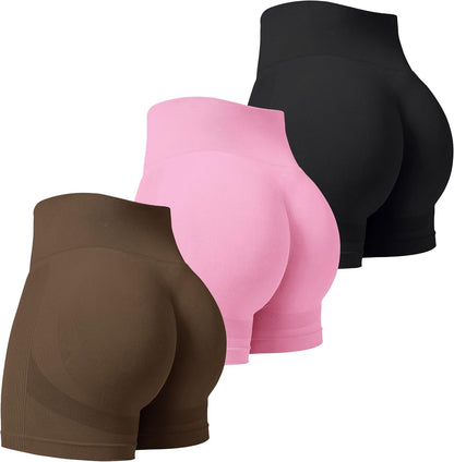 VVX 3 Piece Workout Shorts Womens Seamless High Waist Butt Lifting Scrunch Yoga Gym Shorts