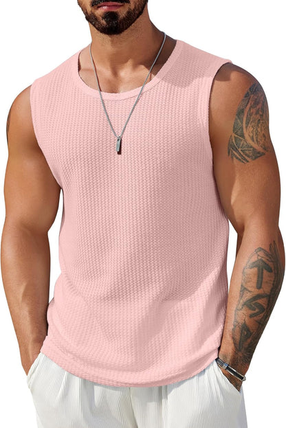 COOFANDY Mens Casual Tank Tops 2 Pack Waffle Knit Sleeveless Shirt Breathable Tank Shirts Summer Muscle Tee