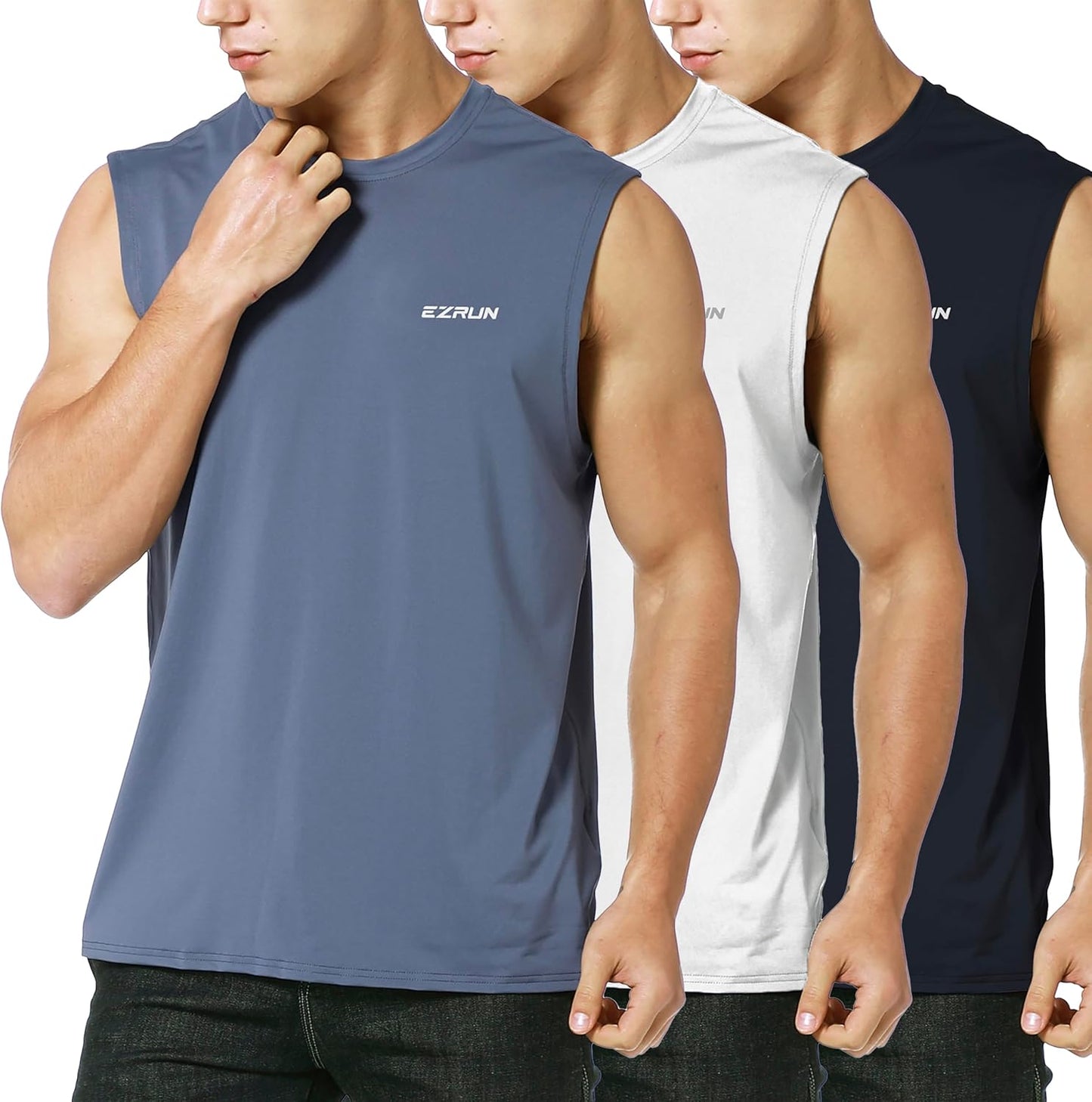 EZRUN Men's Sleeveless Shirt Quick Dry UPF 50+ Swim Beach Shirts Gym Workout Muscle Athletic Summer Tank Top Big and Tall