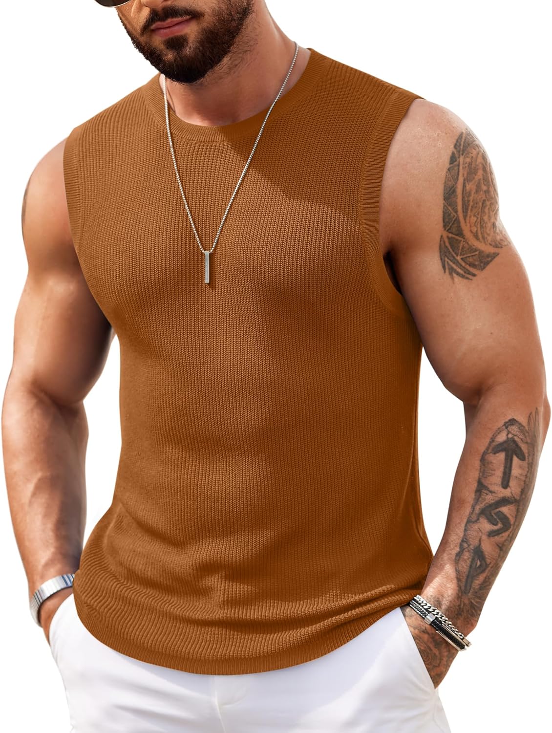 COOFANDY Mens Casual Knitted Tank Tops Crew Neck Sleeveless Muscle T Shirts Summer Beach Tops