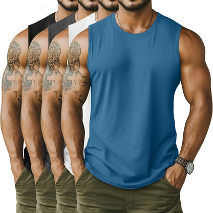 Neer 4 Pack Men's Big & Tall Tank Tops, Sleeveless Cotton Crew Neck T Shirts Casual Classic Shirts Muscle Quick Dry Tees
