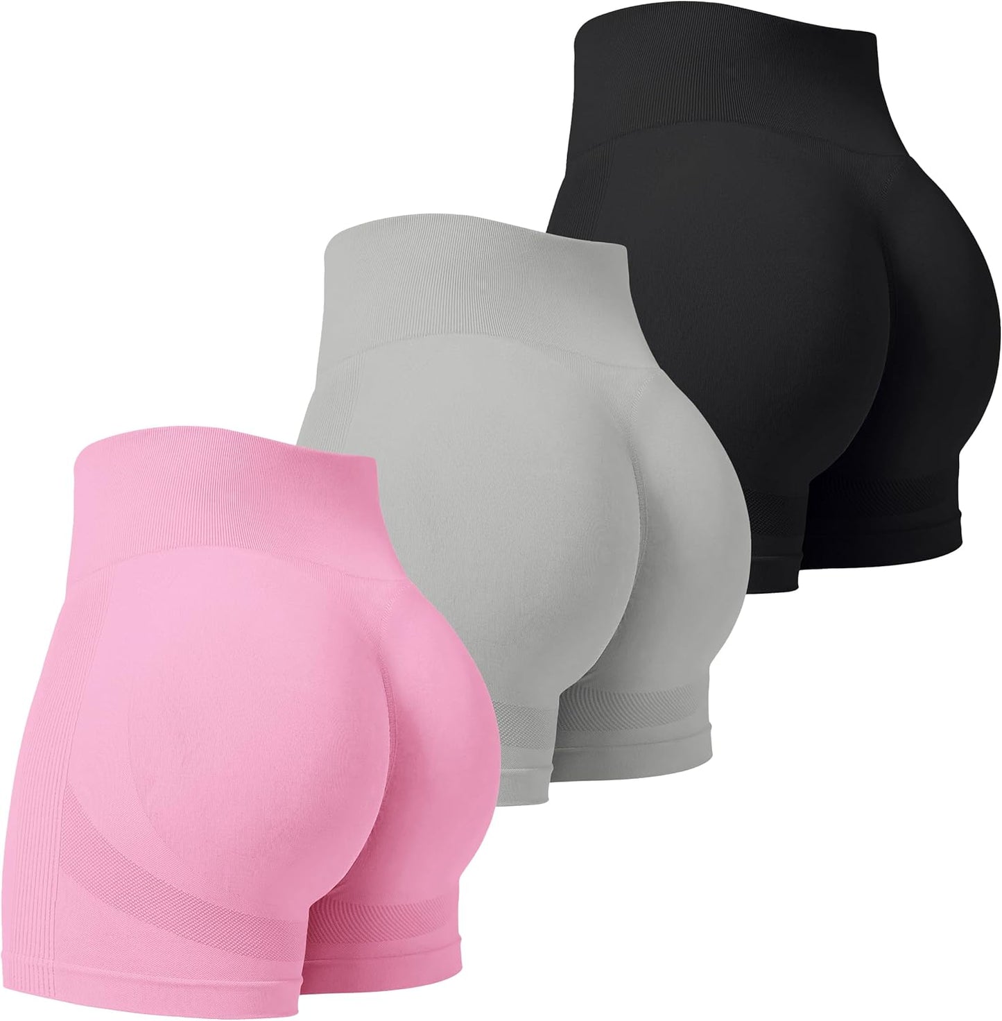 VVX 3 Piece Workout Shorts Womens Seamless High Waist Butt Lifting Scrunch Yoga Gym Shorts