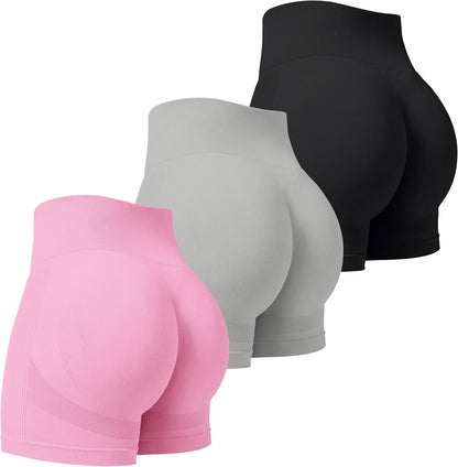 VVX 3 Piece Workout Shorts Womens Seamless High Waist Butt Lifting Scrunch Yoga Gym Shorts