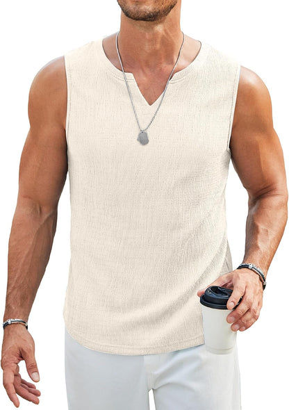 COOFANDY Men's Casual Tank Tops Knit V Neck Sleeveless T Shirts 2 Pack Summer Beach Lightweight Muscle Tee