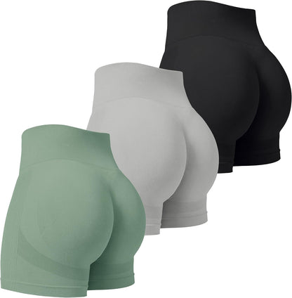 VVX 3 Piece Workout Shorts Womens Seamless High Waist Butt Lifting Scrunch Yoga Gym Shorts