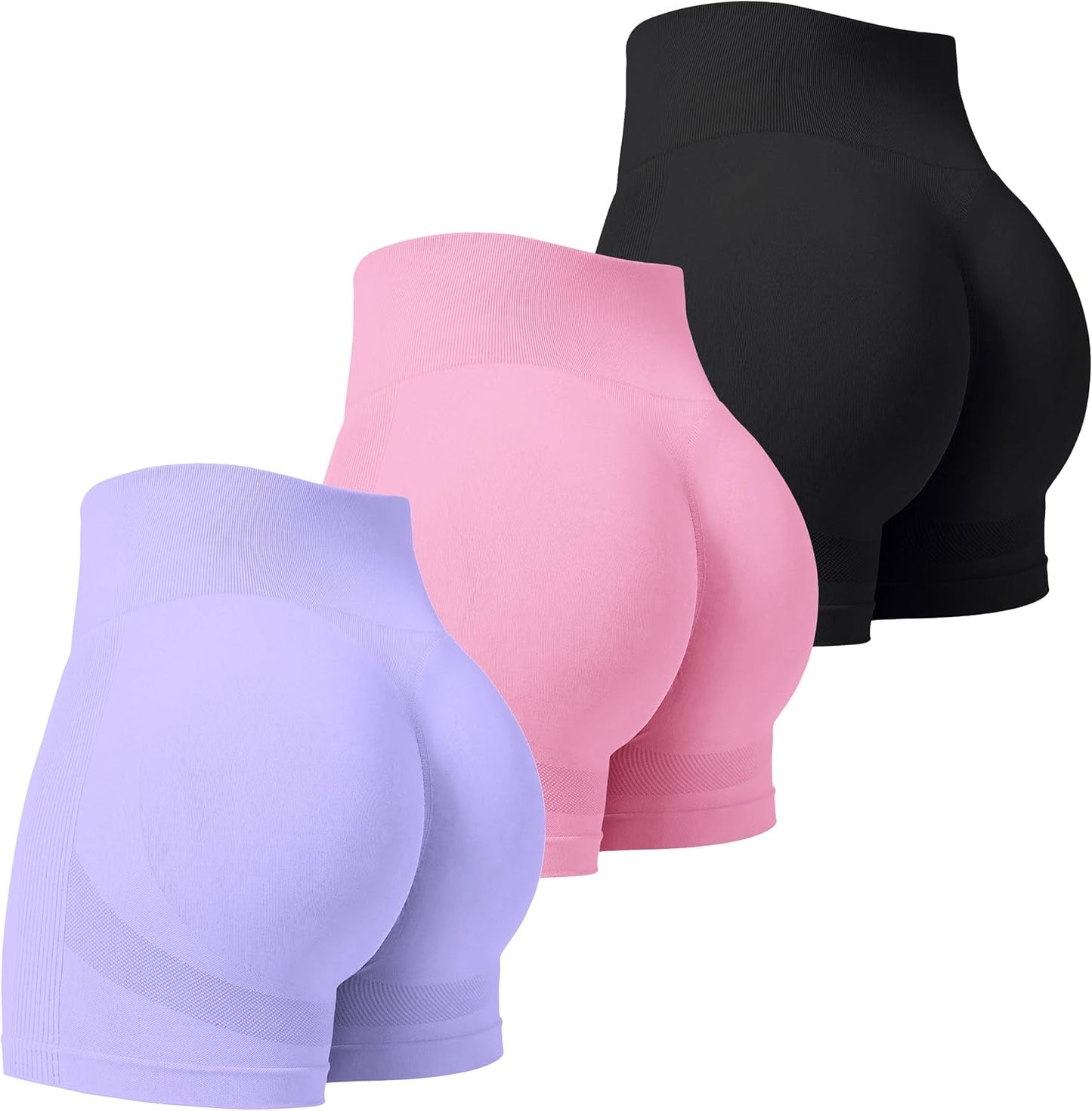 VVX 3 Piece Workout Shorts Womens Seamless High Waist Butt Lifting Scrunch Yoga Gym Shorts