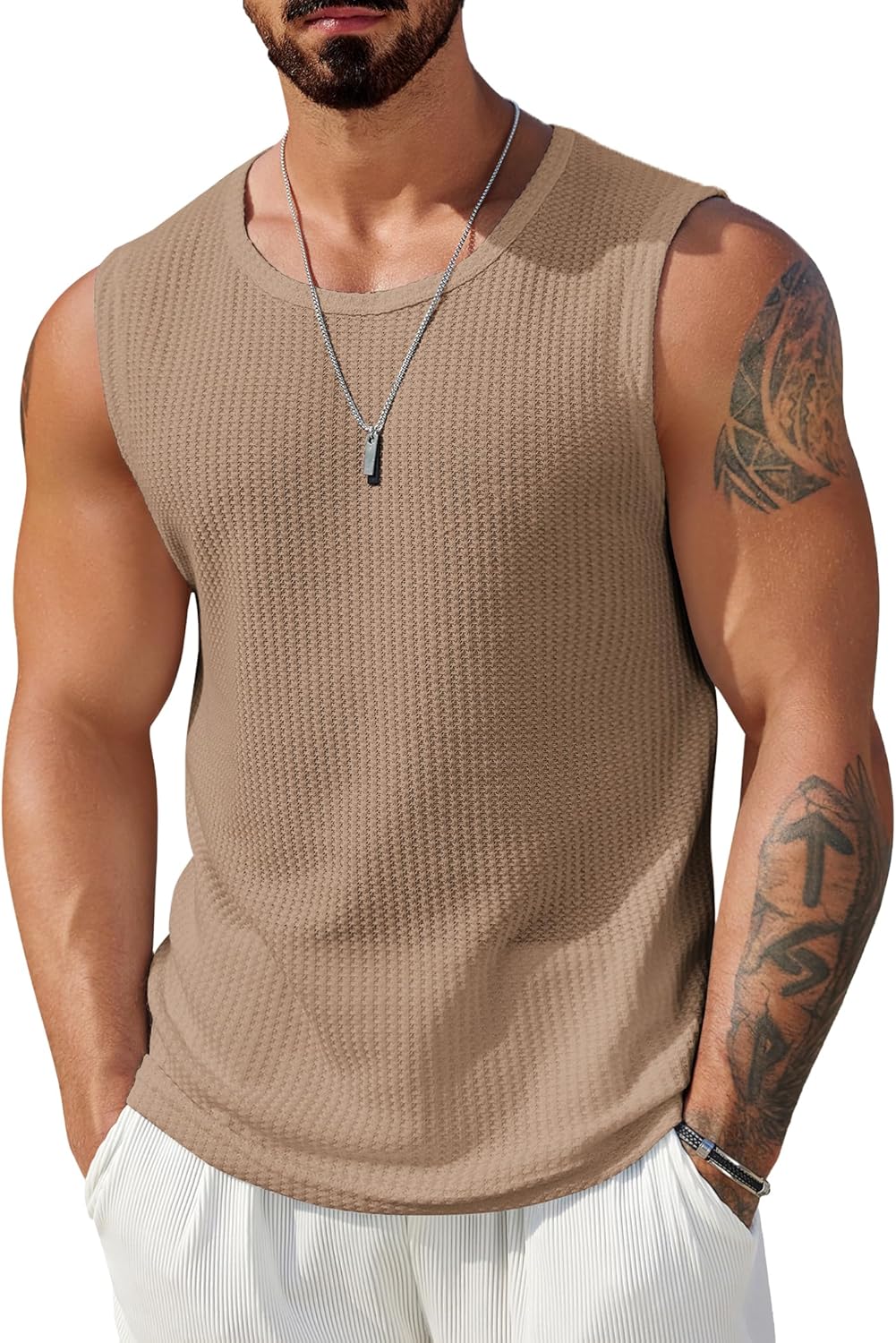 COOFANDY Mens Casual Tank Tops 2 Pack Waffle Knit Sleeveless Shirt Breathable Tank Shirts Summer Muscle Tee