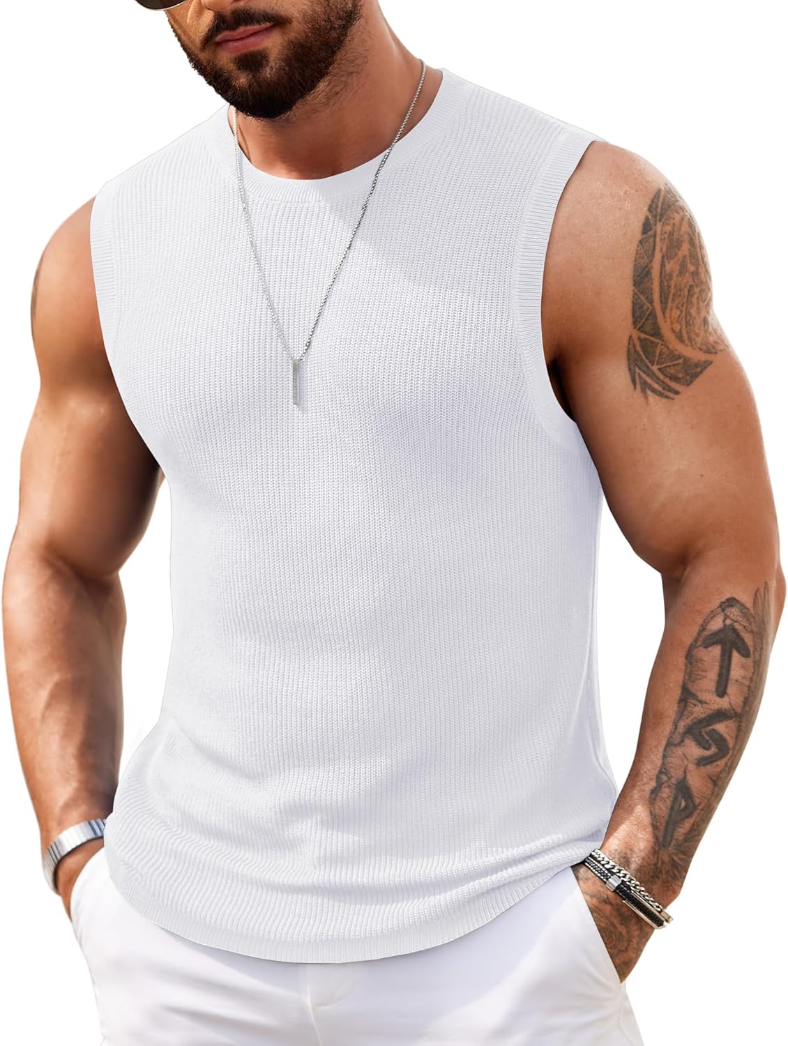 COOFANDY Mens Casual Knitted Tank Tops Crew Neck Sleeveless Muscle T Shirts Summer Beach Tops