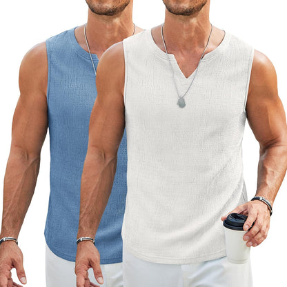 COOFANDY Men's Casual Tank Tops Knit V Neck Sleeveless T Shirts 2 Pack Summer Beach Lightweight Muscle Tee