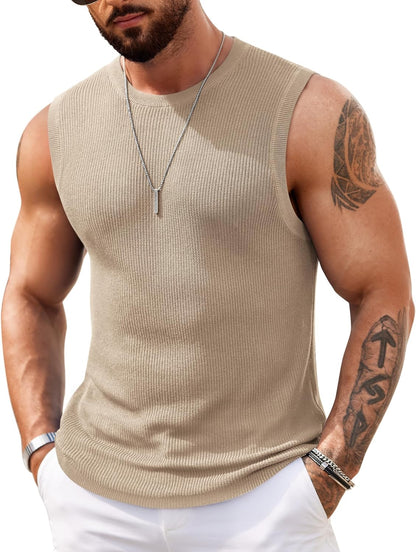 COOFANDY Mens Casual Knitted Tank Tops Crew Neck Sleeveless Muscle T Shirts Summer Beach Tops
