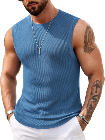 COOFANDY Mens Casual Knitted Tank Tops Crew Neck Sleeveless Muscle T Shirts Summer Beach Tops
