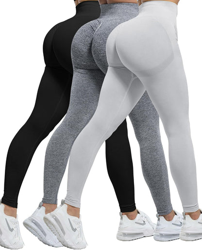 CHRLEISURE Workout Leggings Sets for Women, Gym Scrunch Butt Butt Lifting Seamless Leggings 3 Piece