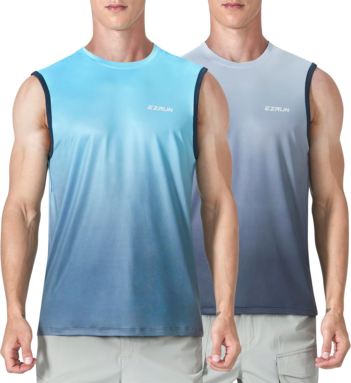 EZRUN Men's Sleeveless Shirt Quick Dry UPF 50+ Swim Beach Shirts Gym Workout Muscle Athletic Summer Tank Top Big and Tall