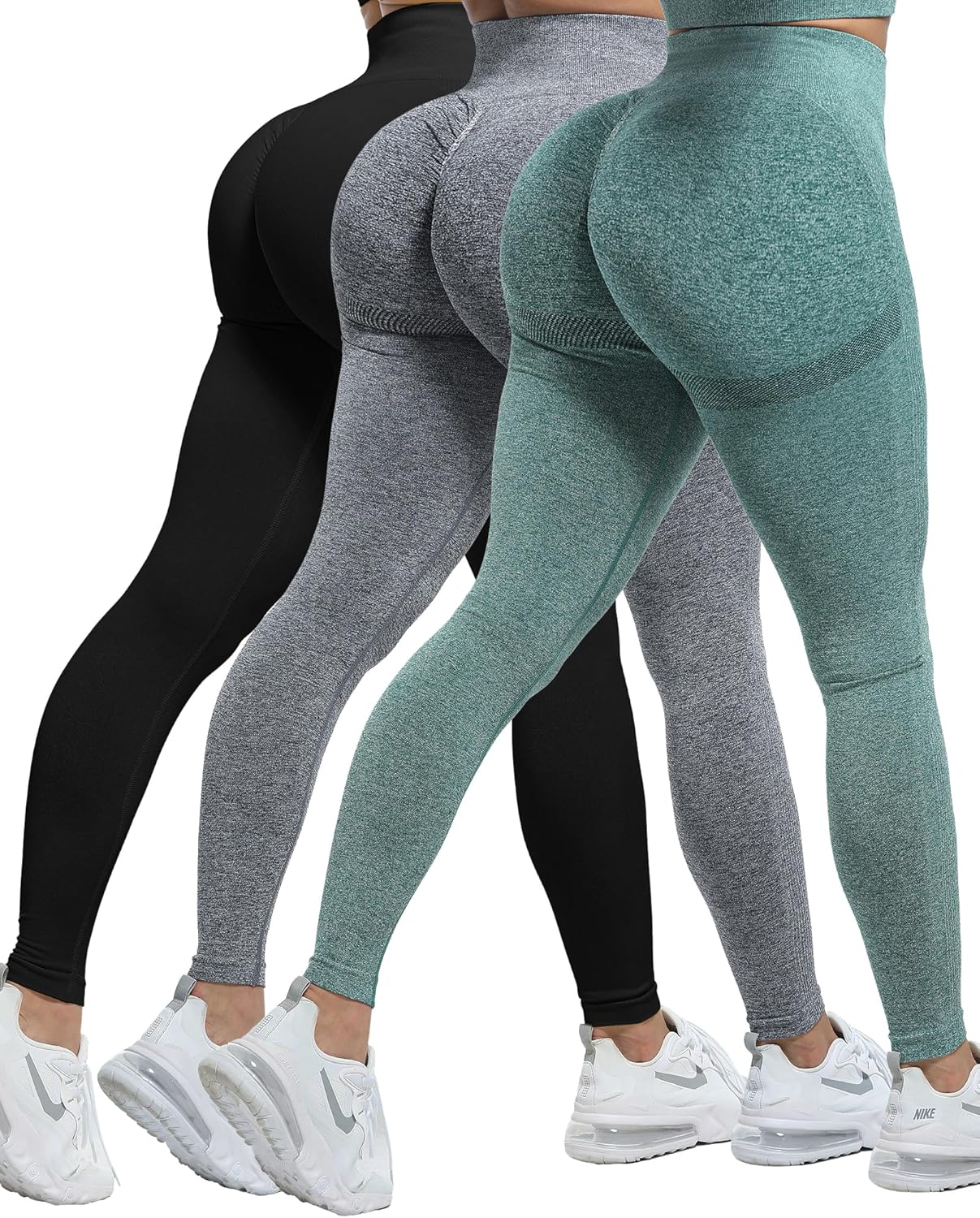 CHRLEISURE Workout Leggings Sets for Women, Gym Scrunch Butt Butt Lifting Seamless Leggings 3 Piece