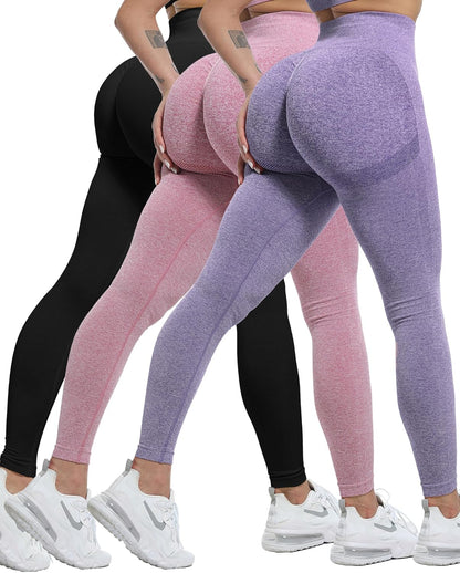 CHRLEISURE Workout Leggings Sets for Women, Gym Scrunch Butt Butt Lifting Seamless Leggings 3 Piece