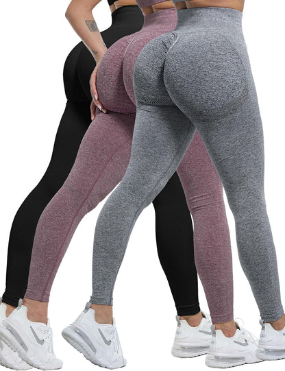 CHRLEISURE Workout Leggings Sets for Women, Gym Scrunch Butt Butt Lifting Seamless Leggings 3 Piece