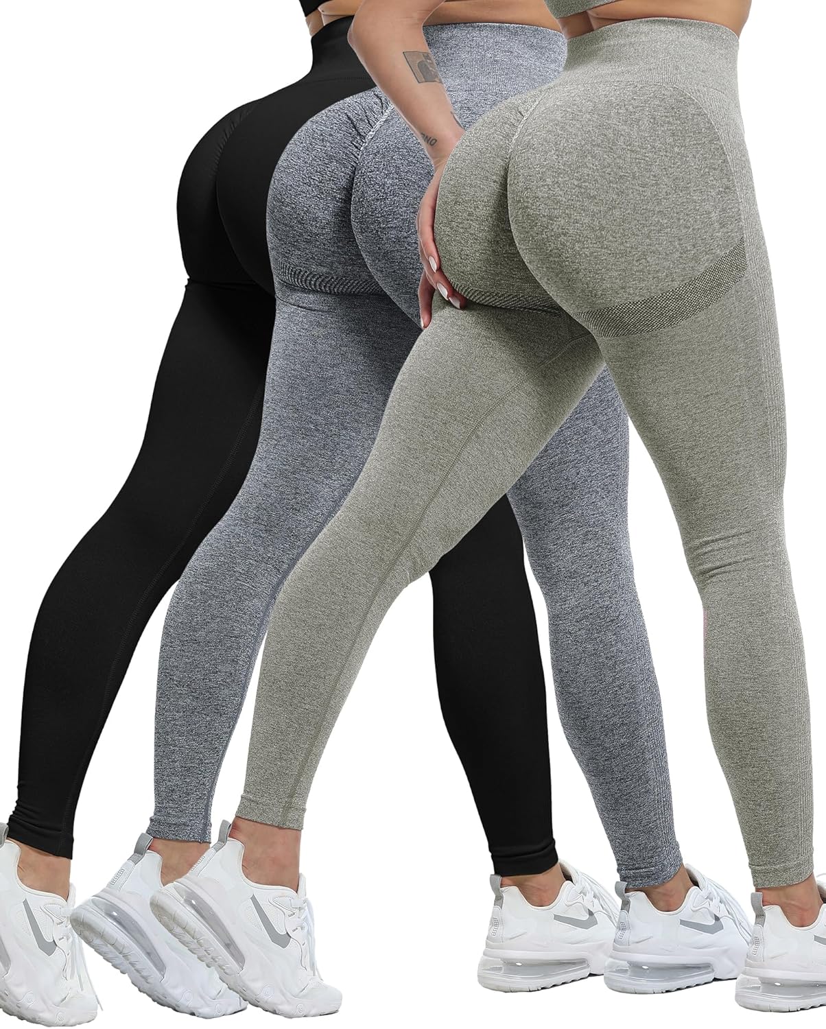 CHRLEISURE Workout Leggings Sets for Women, Gym Scrunch Butt Butt Lifting Seamless Leggings 3 Piece