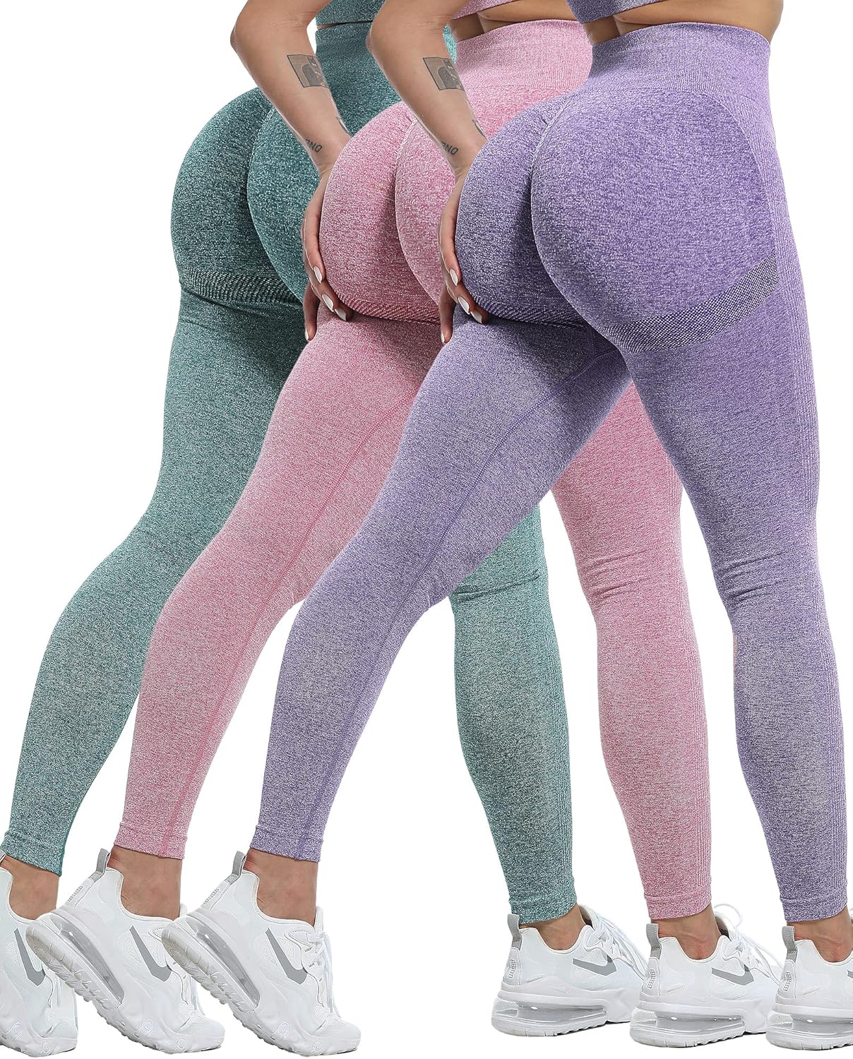 CHRLEISURE Workout Leggings Sets for Women, Gym Scrunch Butt Butt Lifting Seamless Leggings 3 Piece