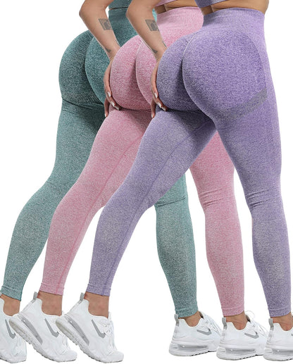 CHRLEISURE Workout Leggings Sets for Women, Gym Scrunch Butt Butt Lifting Seamless Leggings 3 Piece