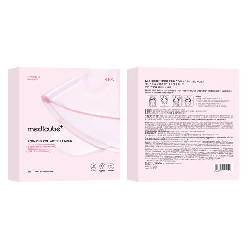 PDRN Pink Collagen Gel Mask 4 Sheets Salmon DNA Color Changing Pink Glow Collagen Facial Mask Korean Skincare