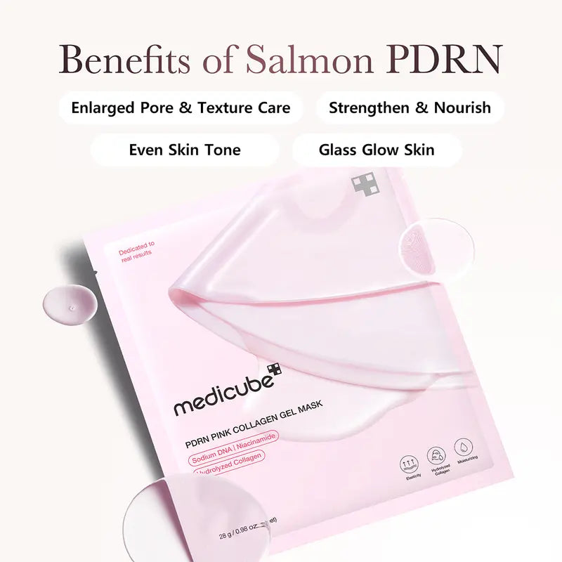PDRN Pink Collagen Gel Mask 4 Sheets Salmon DNA Color Changing Pink Glow Collagen Facial Mask Korean Skincare